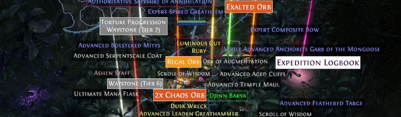 poe2 map loot image showing lot of items drop when map clearing
